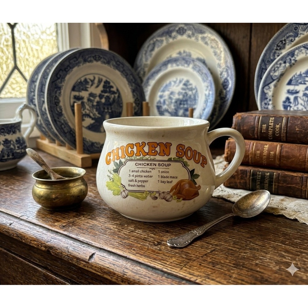 Dat'l Do-It Chicken Soup Recipe Mug Ceramic Oversized Cup Vintage White 16oz
